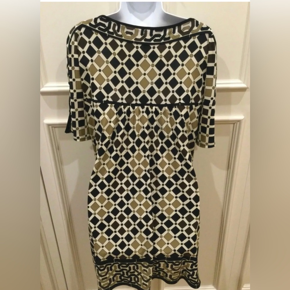Nine West Shift Dress Size 2 Black Ivory Brown Geometric Print - Picture 4 of 8